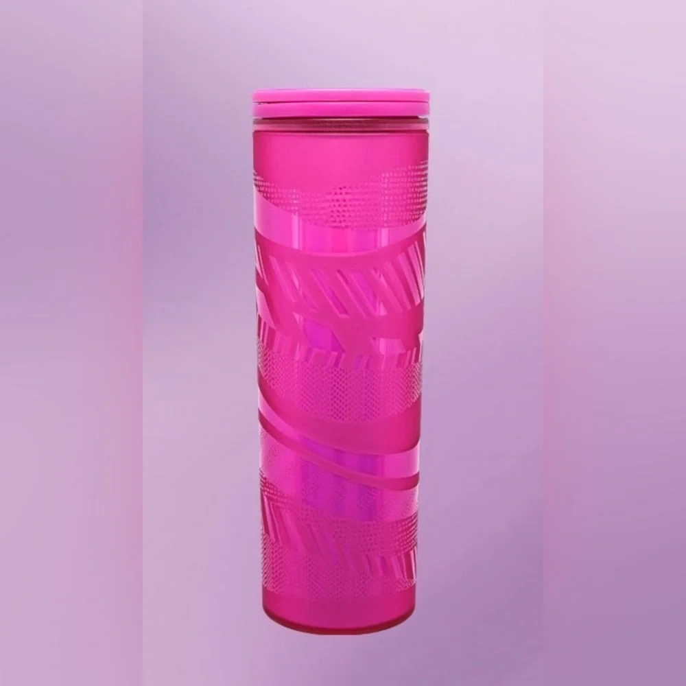 Starbucks 2021 Holiday Season Holographic Pink Ribbon Swirl Travel Tumbler